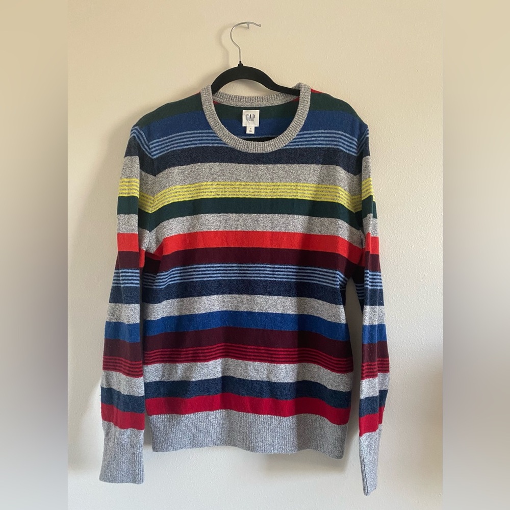 GAP Crazy Stripe crewneck sweater, men’s size small, multi-color